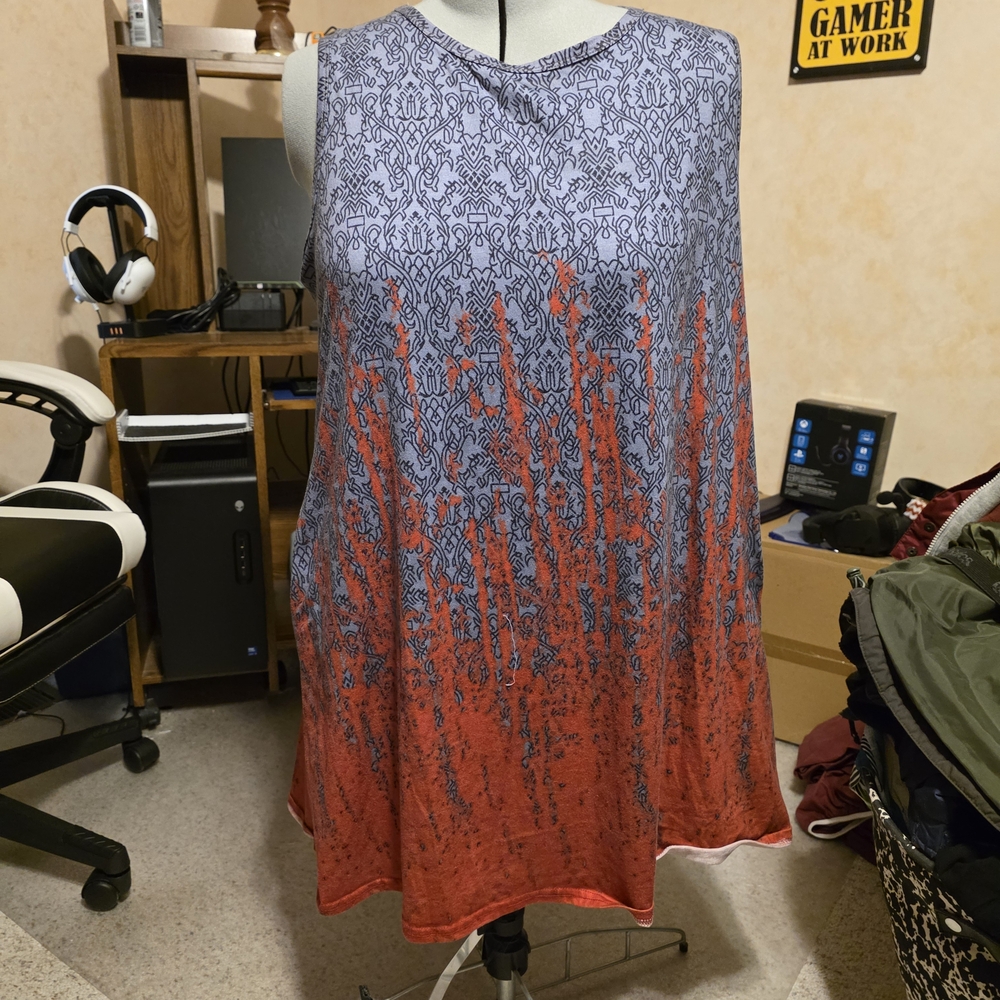 Red and Blue Patterned Midi Dress